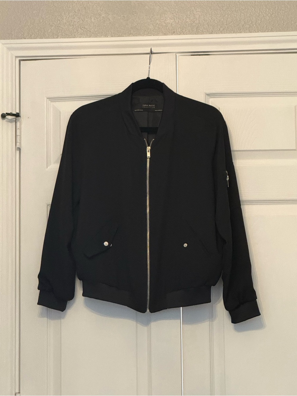 Zara Black Women's Bomber Jacket with Silver Zip